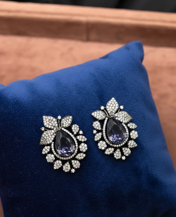 Purple Diamond Oxidised Earrings
