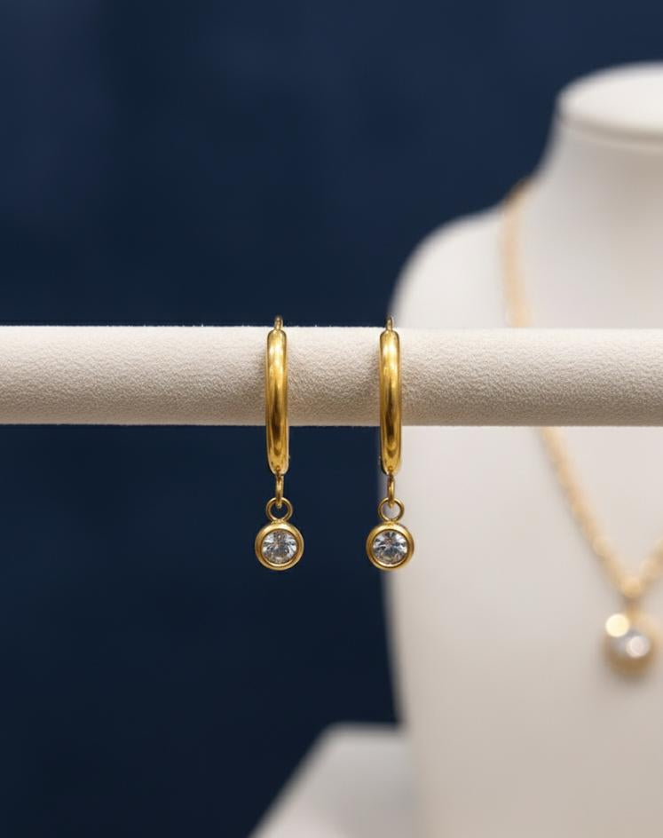 Golden Rhinestone Hoop Earrings