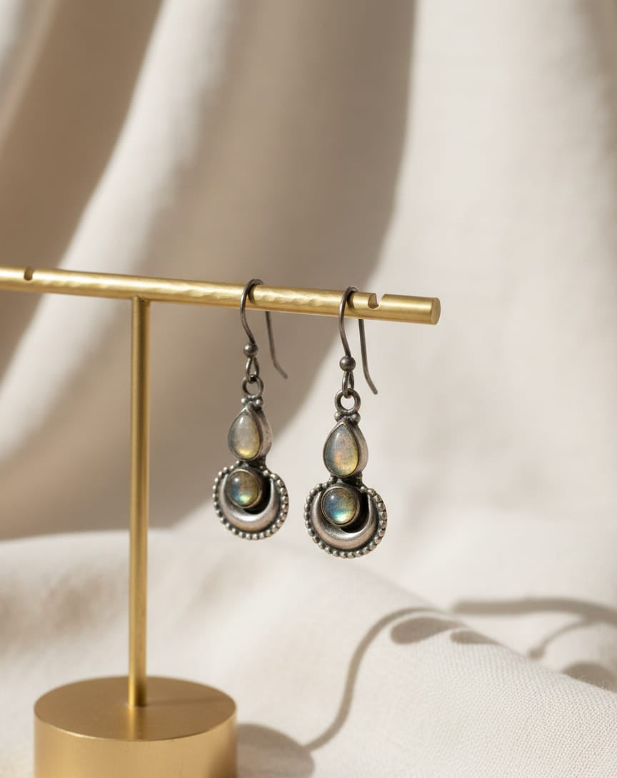 925 Silver Rainbow Moonstone Earrings