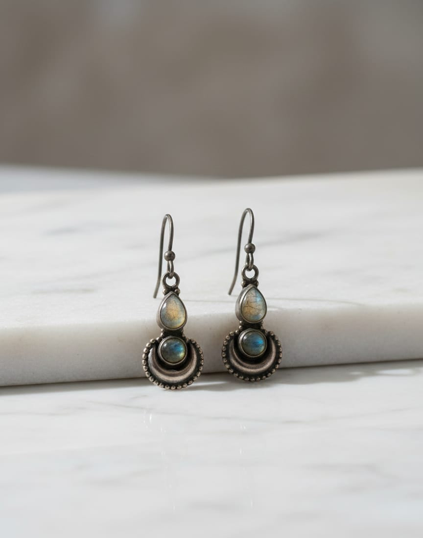925 Silver Rainbow Moonstone Earrings