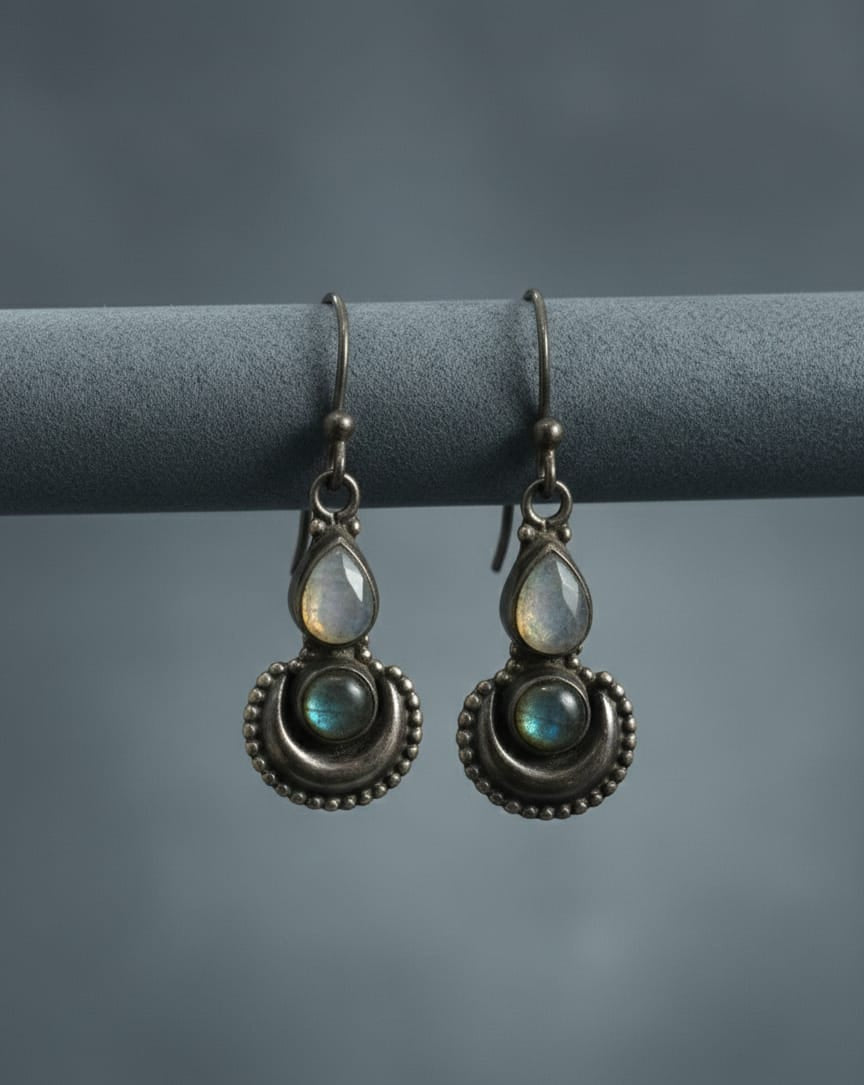 925 Silver Rainbow Moonstone Earrings