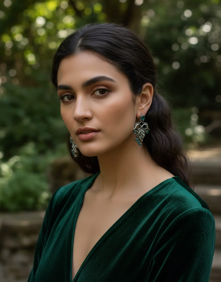 925 Silver Oxidise Emerald Earrings