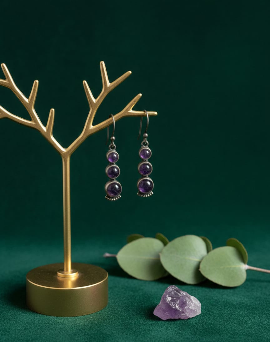 925 Triple Purple Stone Earrings