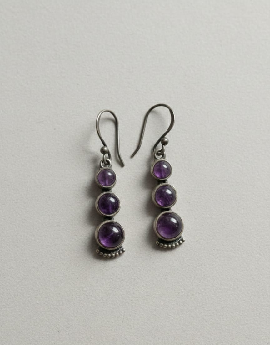 925 Triple Purple Stone Earrings