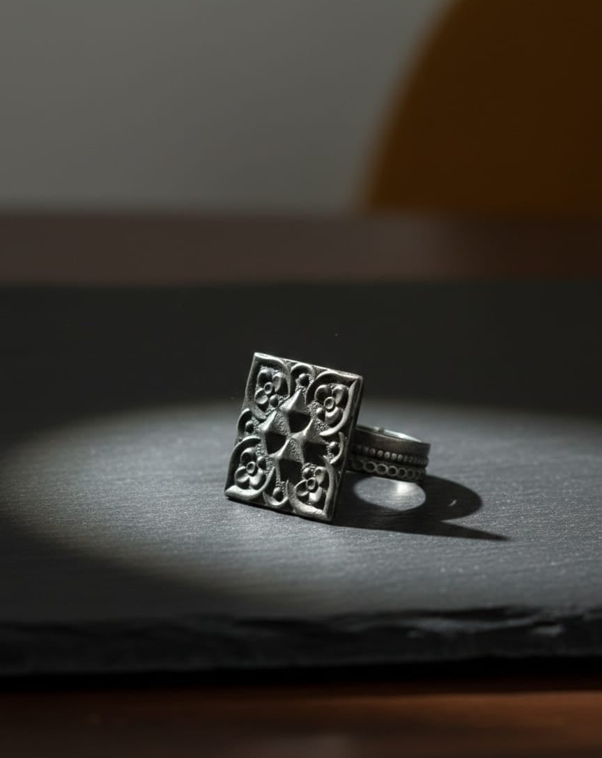 925 Silver Square Oxidised Ring