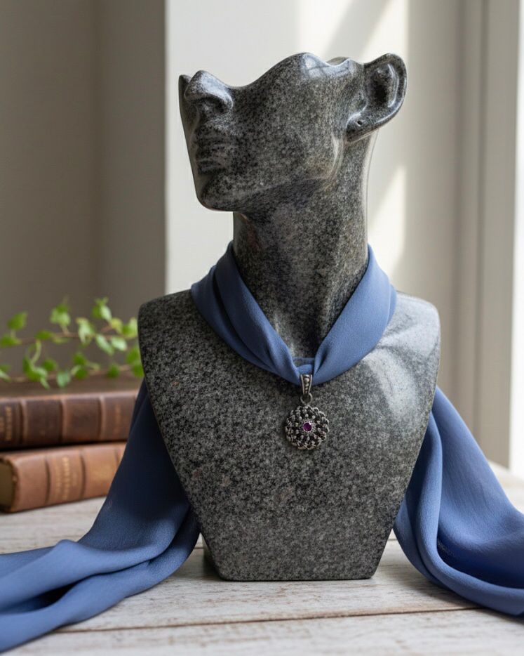 Red Stone Silver Oxidise Pendant