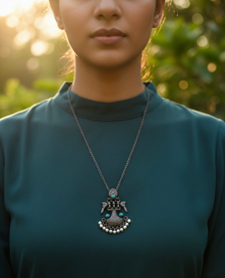 925 Peacock Pearl Pendant Set