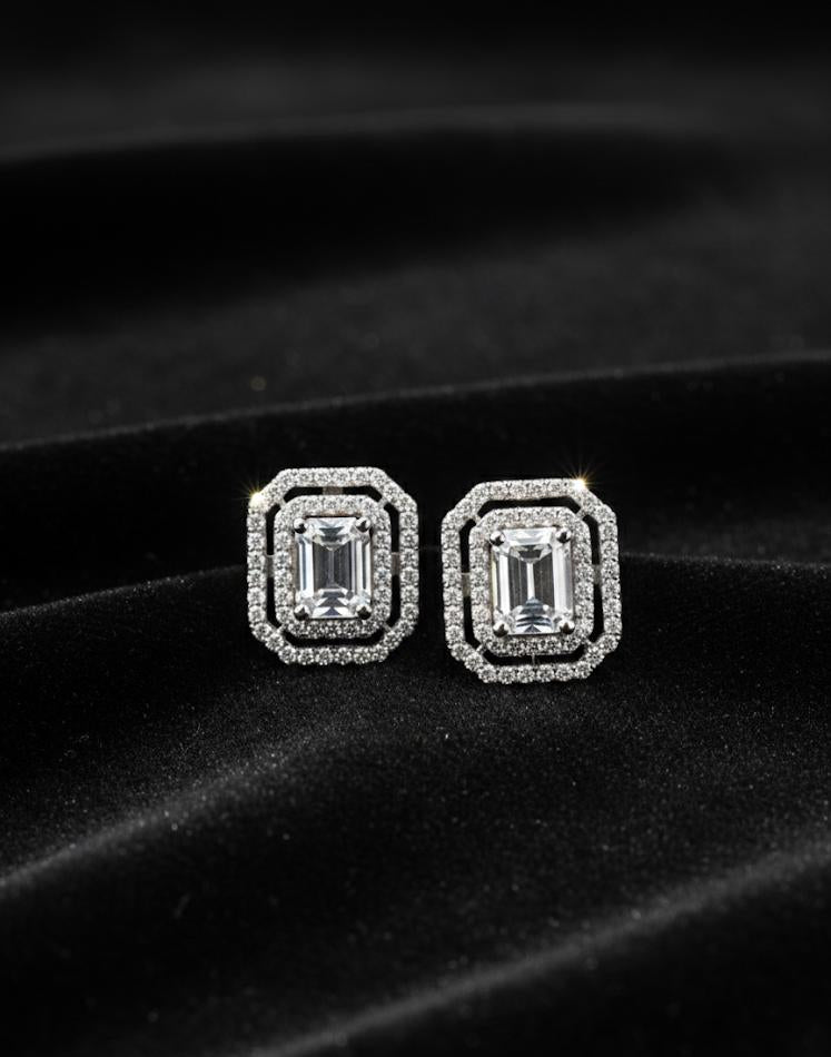 Princess Cut Stud Silver Earrings