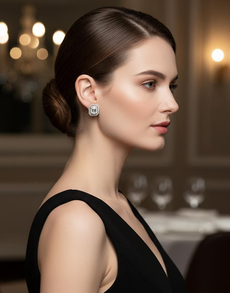 Princess Cut Stud Silver Earrings