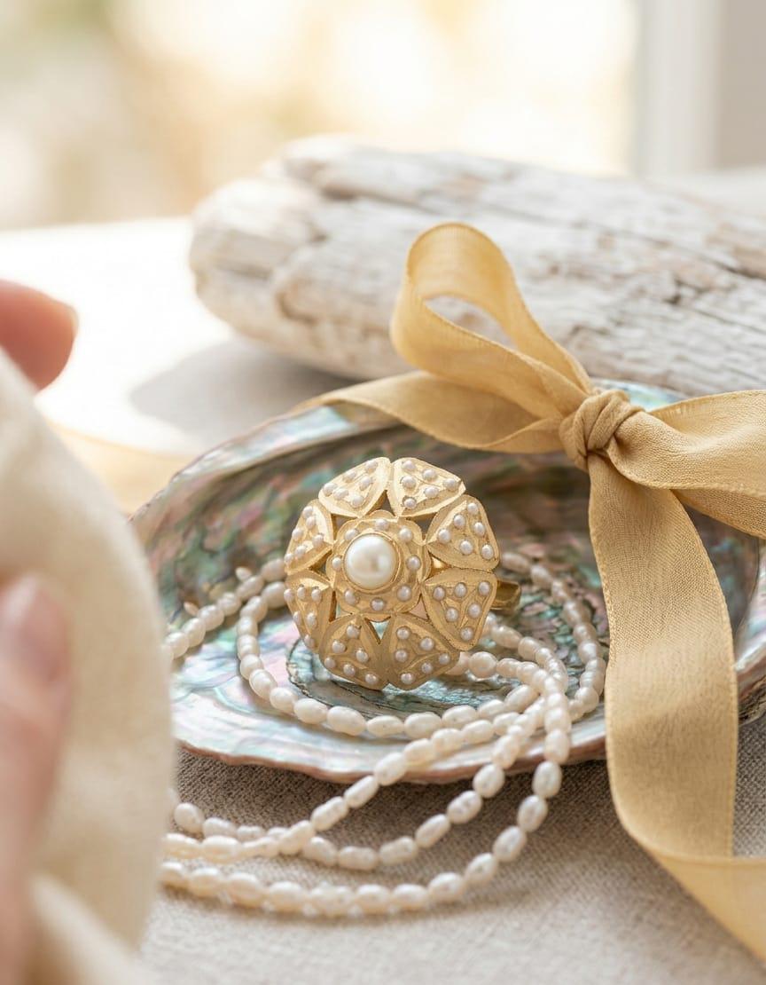 Pearl Jadau Ring