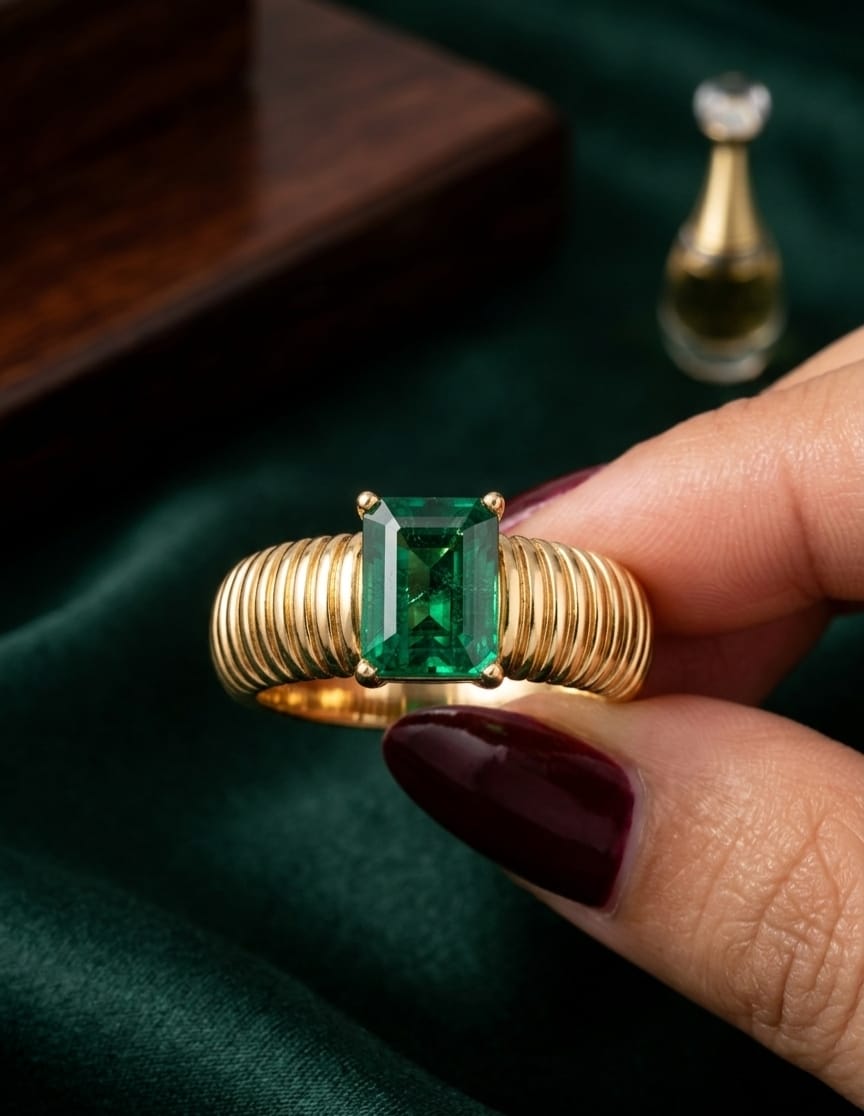 Green Stone Golden Ring