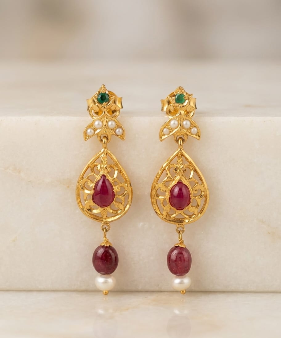 925 Silver Ruby Jadau Earrings