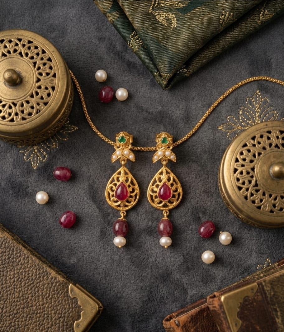 925 Silver Ruby Jadau Earrings