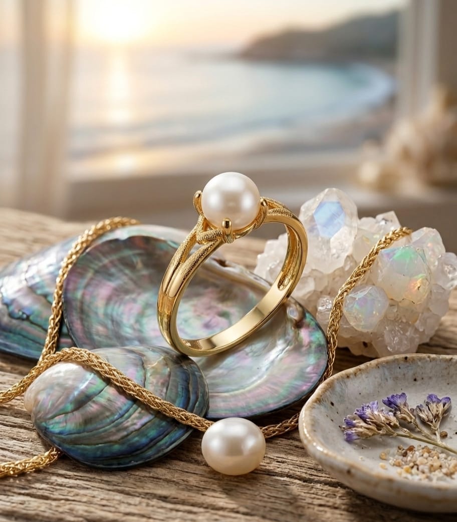925 Silver Golden Pearl Ring