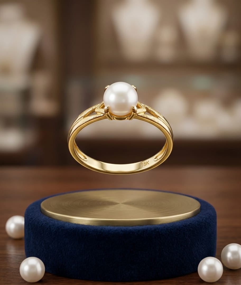 925 Silver Golden Pearl Ring