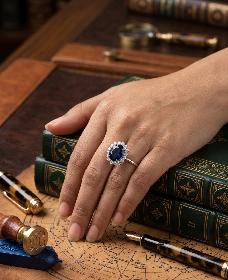 925 Silver Blue Shimmer Oval Ring