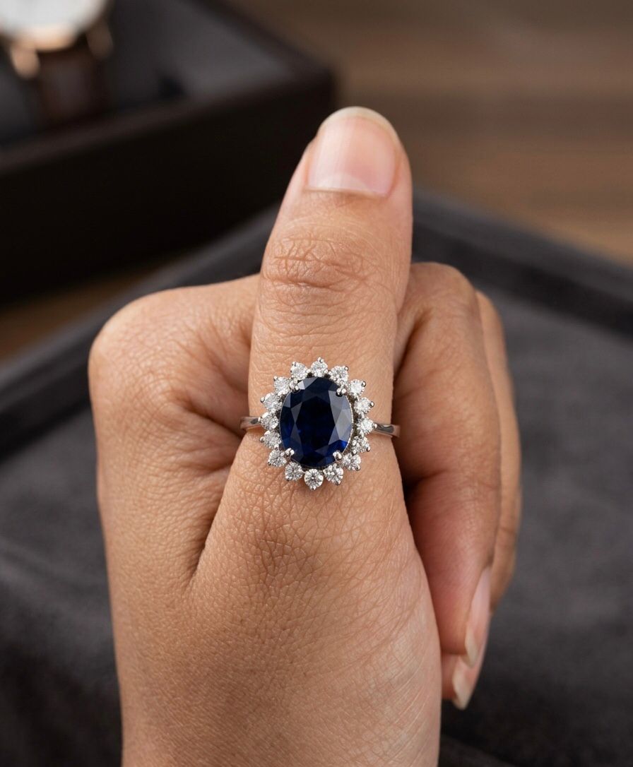 925 Silver Blue Shimmer Oval Ring