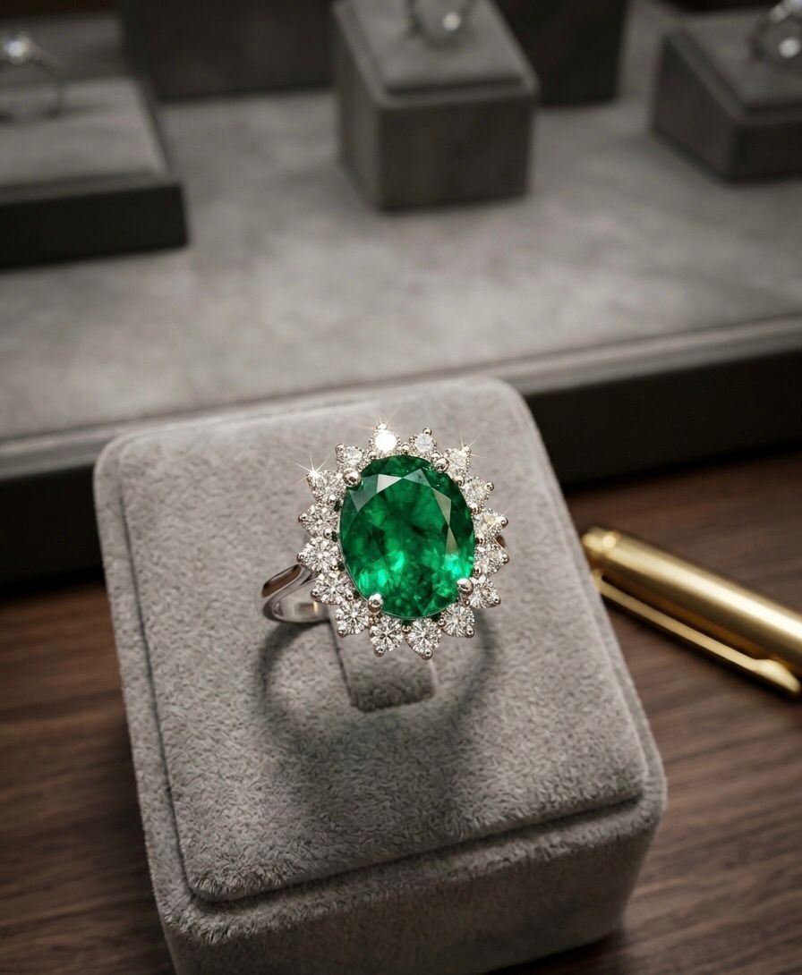925 Silver Green Shimmer Oval Ring