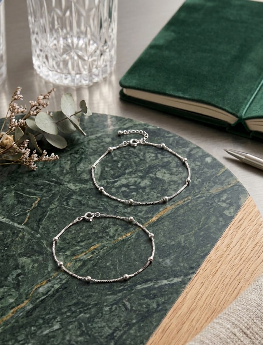 925 Silver Shinny Balls Anklet
