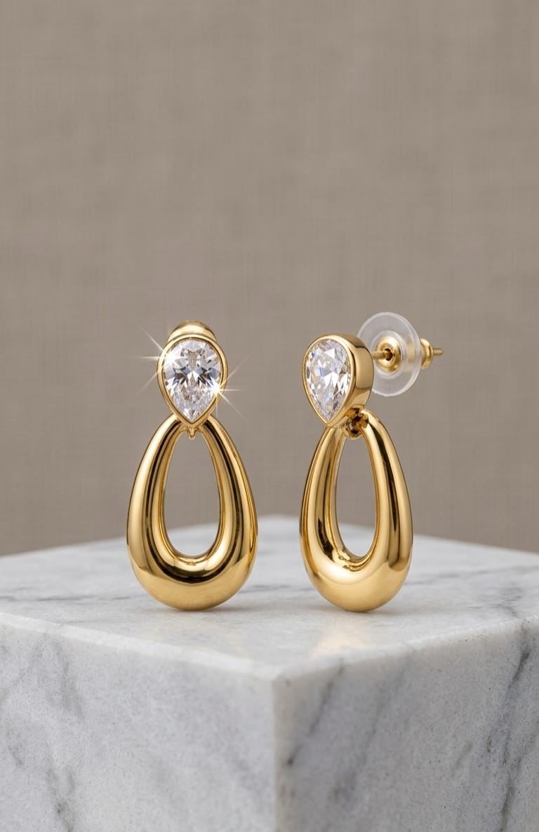Drop Golden Oval Earrings