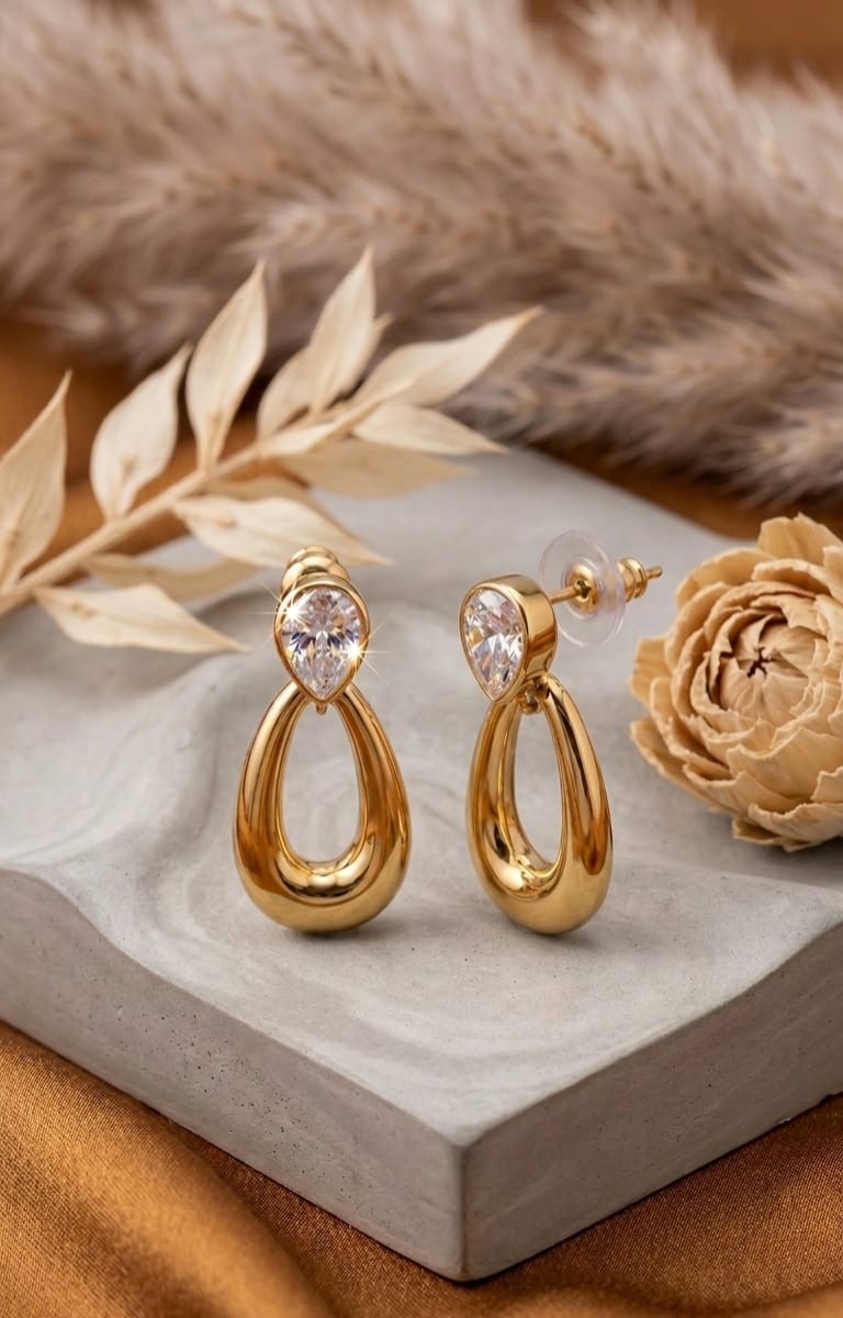 Drop Golden Oval Earrings