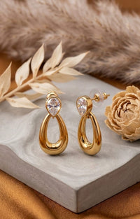 Thumbnail for Drop Golden Oval Earrings