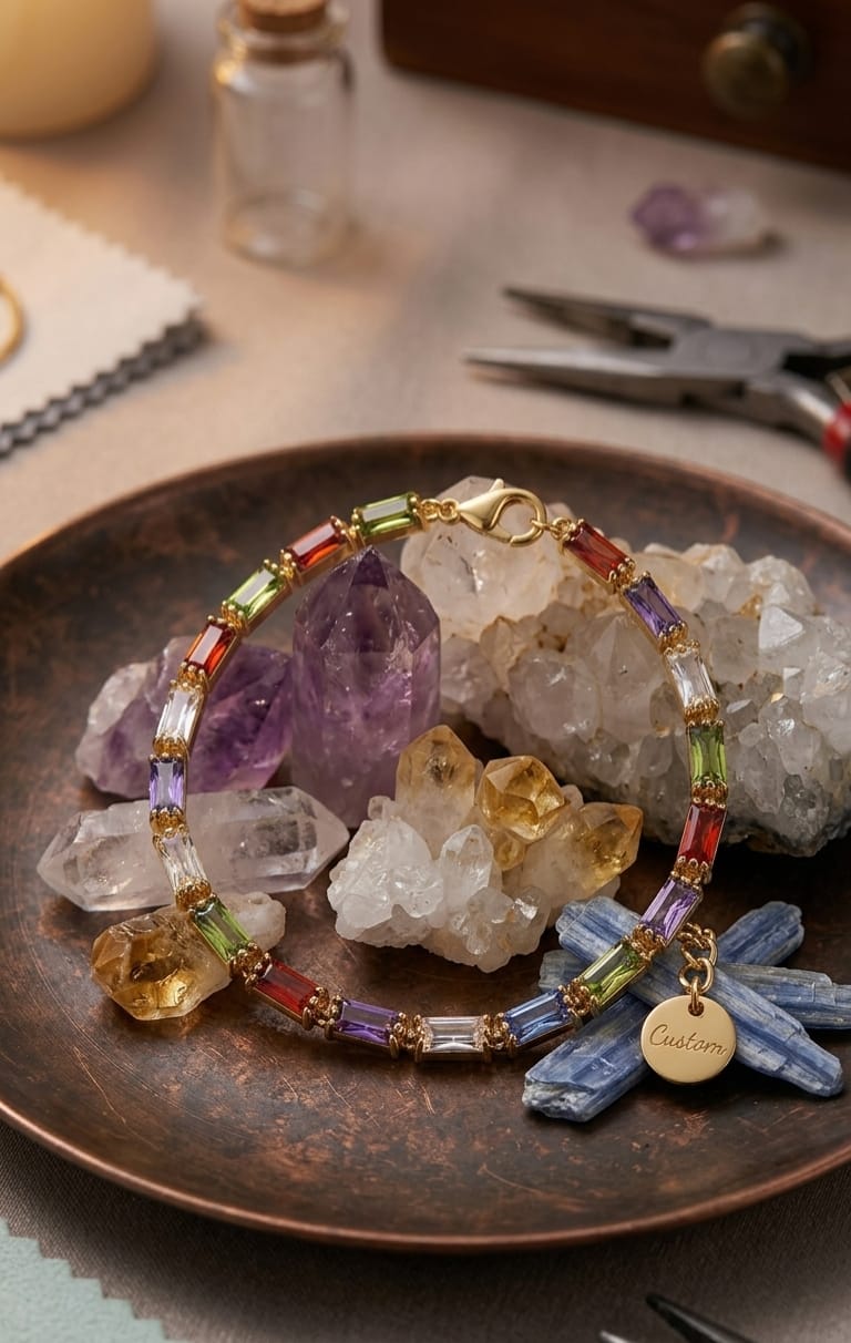 Multi Stone Tennis Golden Bracelet