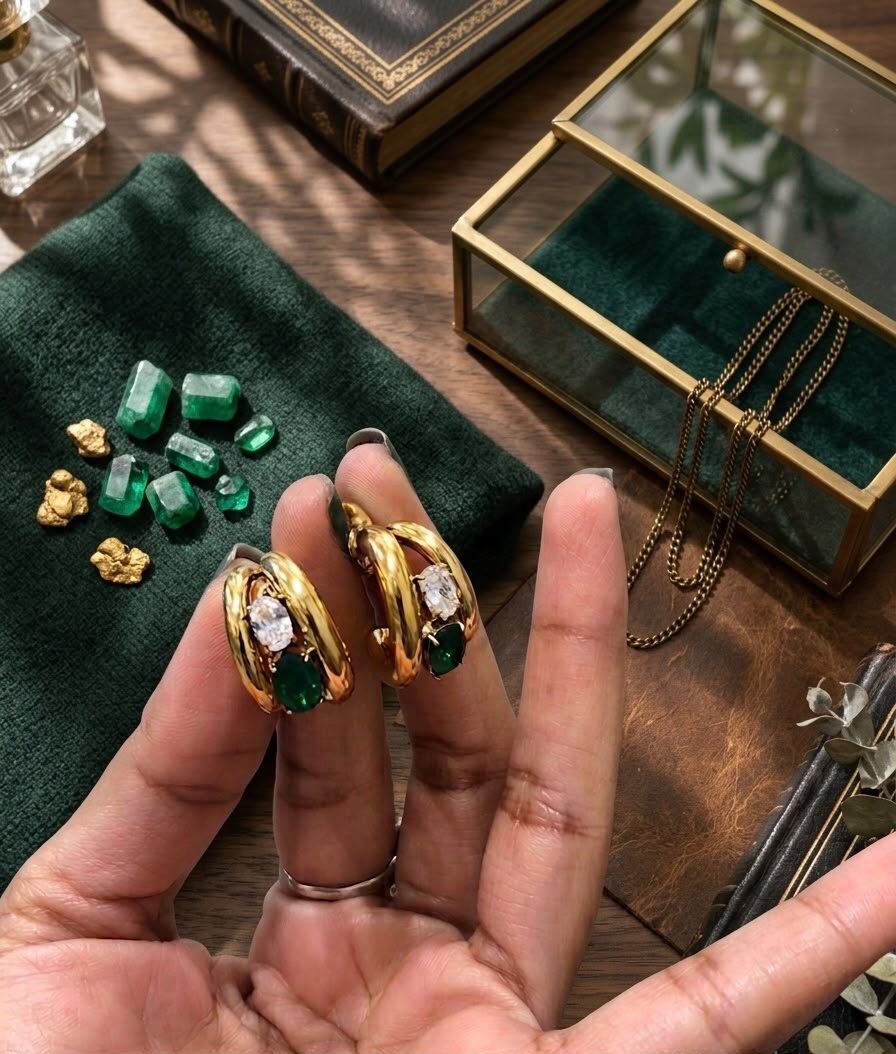 Green Stone Hoop Earrings