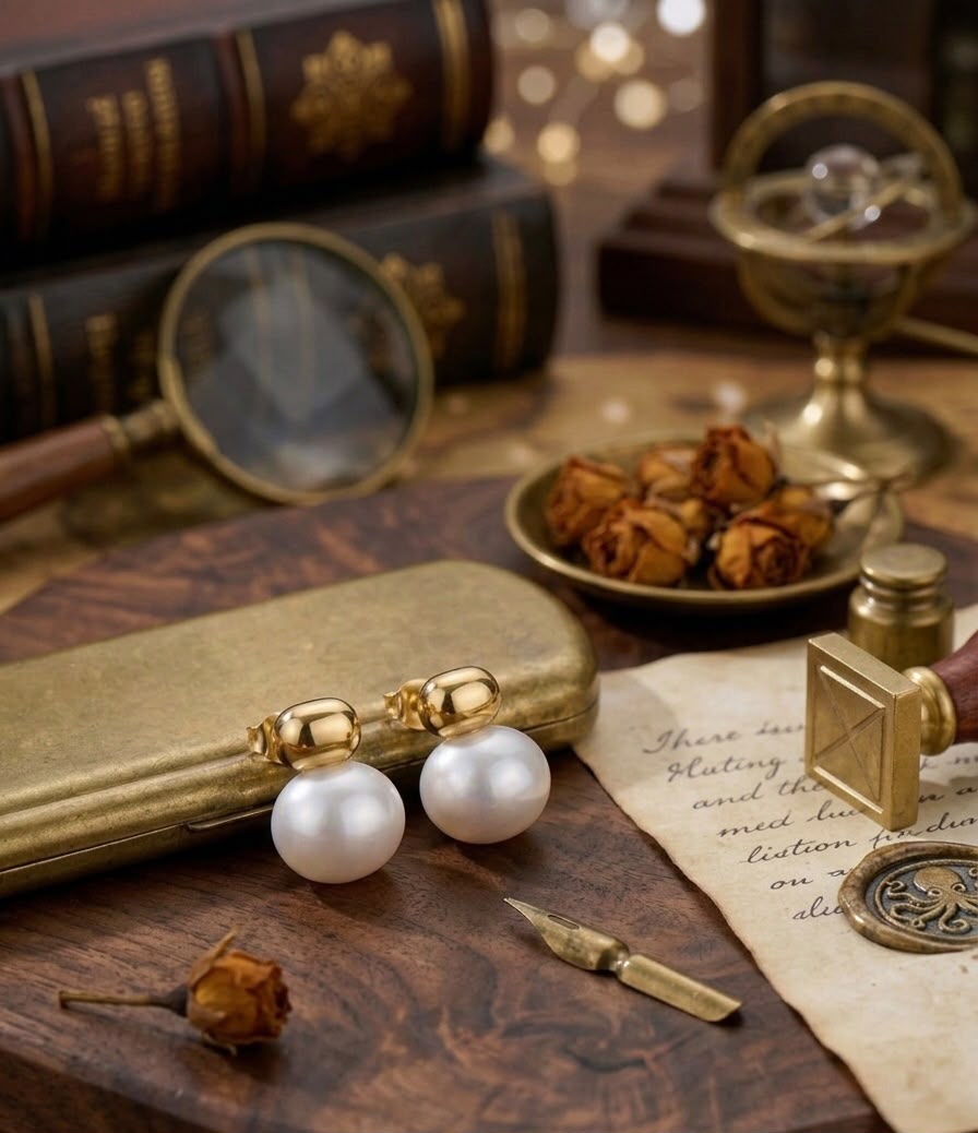 Golden Stone Pearl Earrings