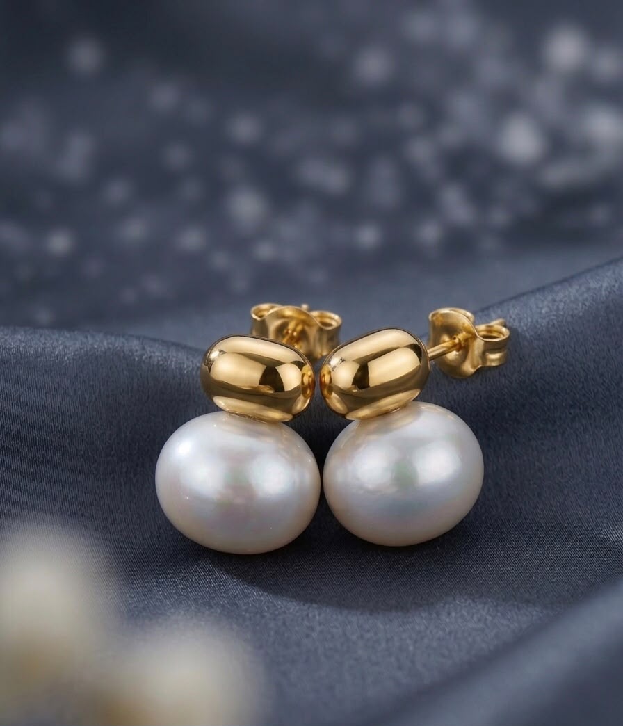 Golden Stone Pearl Earrings