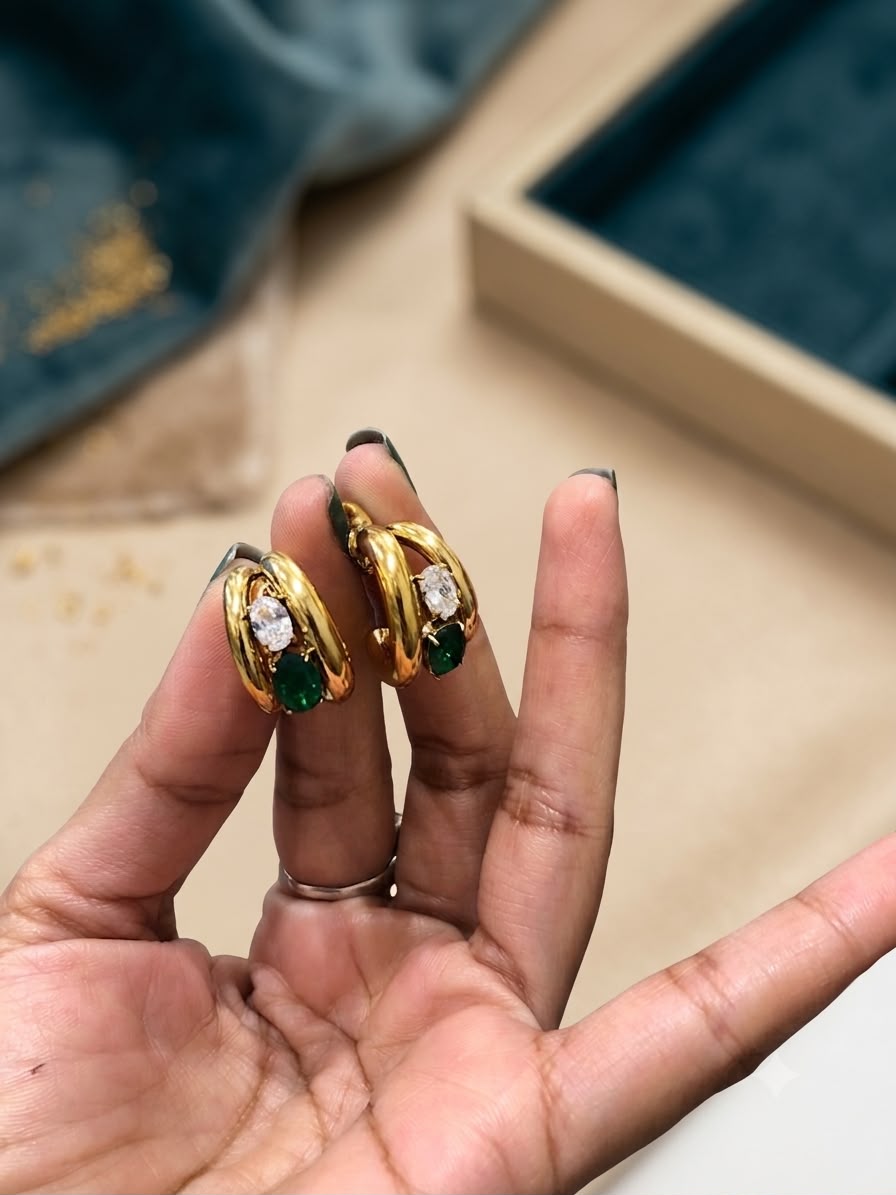 Green Stone Hoop Earrings