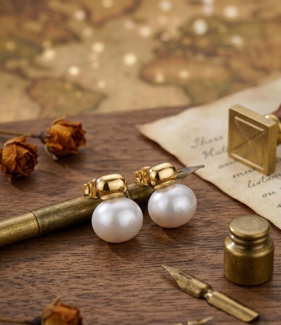Golden Stone Pearl Earrings