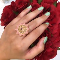 Thumbnail for Pink Meenakari Kundan Ring Zayn Luxury Jewellery